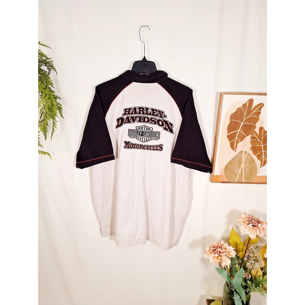 Harley-Davidson Men's Button-Up Shirt Short-Sleeved Emblem Black/White XL - Picture 2 of 7